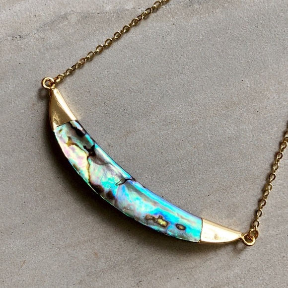 Hand Crafted Jewelry - NEW!  14K Gold Abalone Crescent Necklace